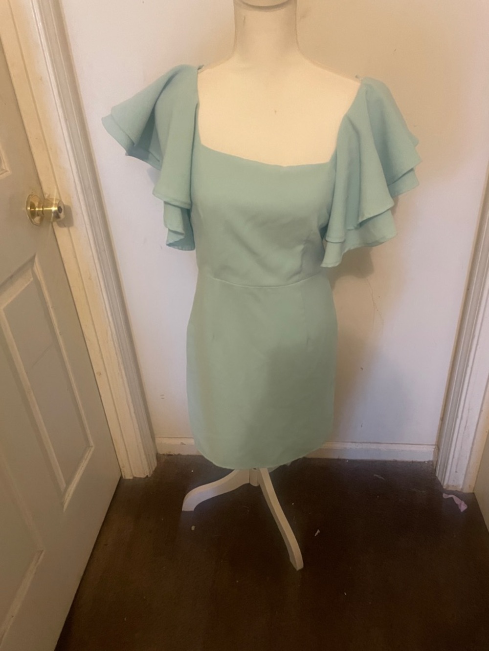 Women’s Mint blue  Square Neck Flutter Sleeve Dress
